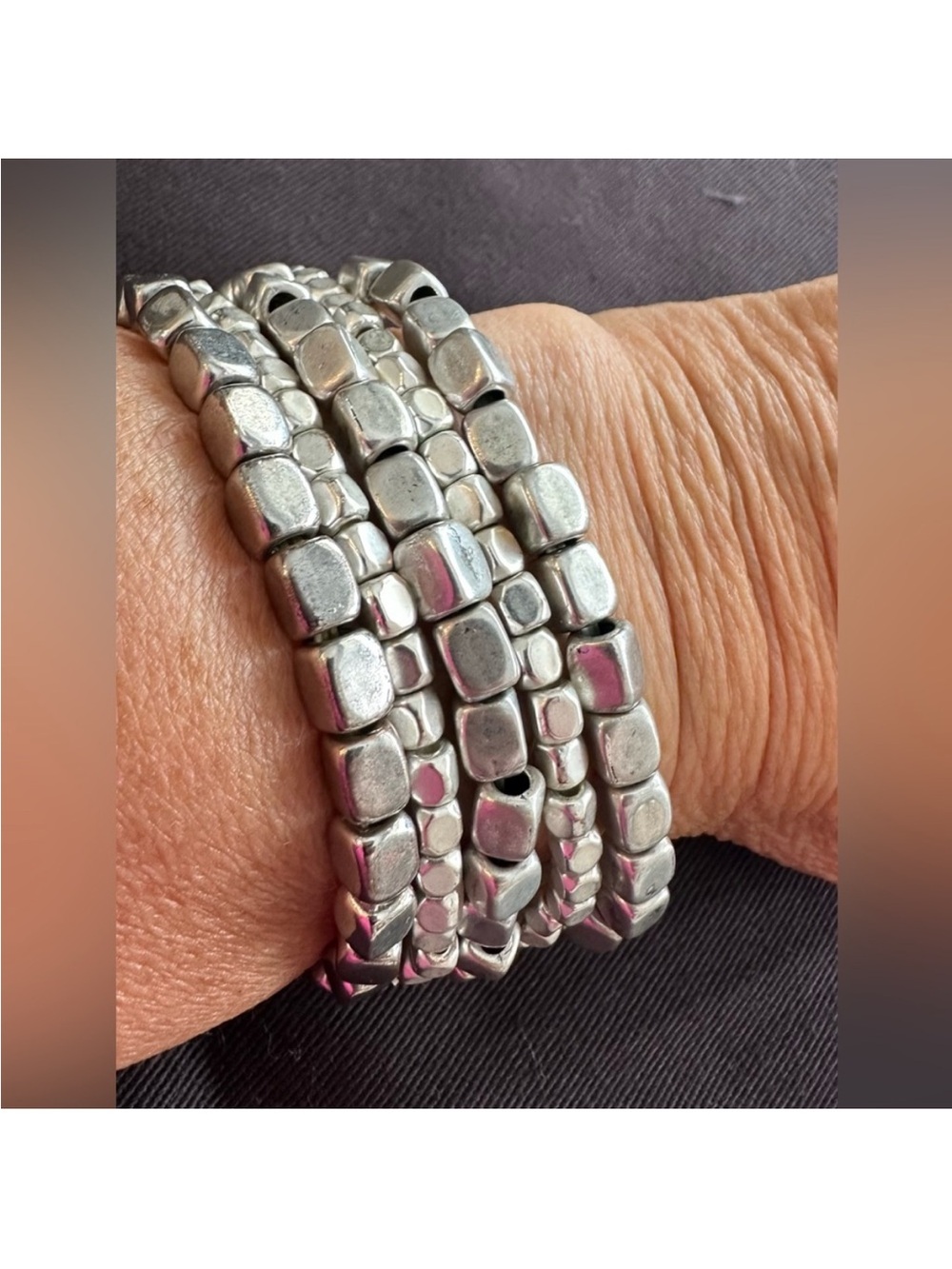 Silver Beaded Stretch Bracelet Set - Women’s Fashion Jewelry
